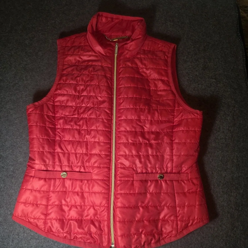 Red Michael Kors Puffer Vest Full Zip Button Pockets Youth Medium B1
